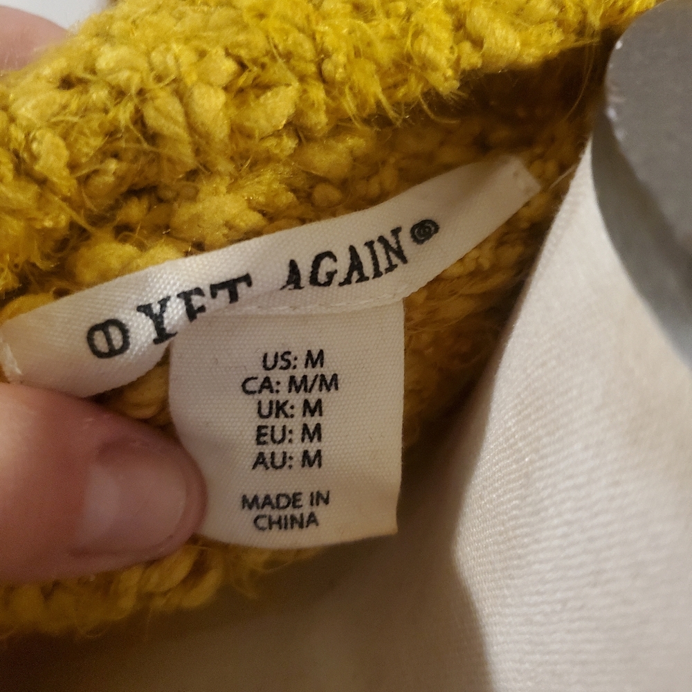 Mustard yellow crochet Whimsy grunge cardigan sweater fuzzy free people Boho - Picture 7 of 9